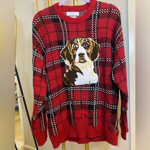 Urban Outfitters UO Tartan Crew Neck Sweater with Cute Dog Face